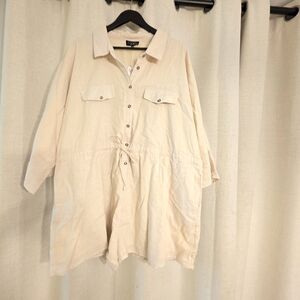 Cream Button-Up Tunic Shirt